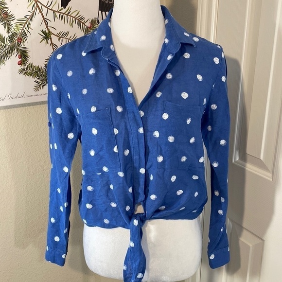 Bella Dahl Blue Polka Dot Button Down Shirt - Picture 1 of 13